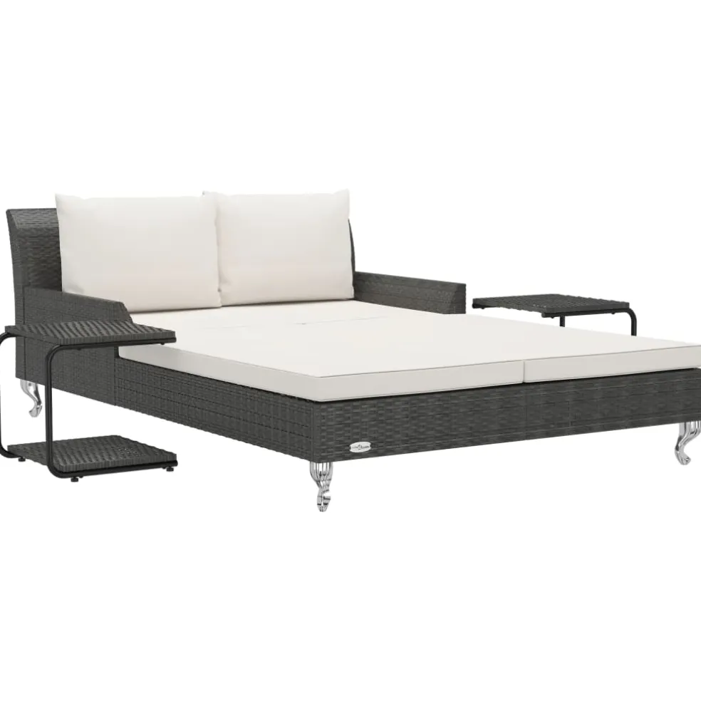 vidaXL Ligbed met kussens 2-persoons poly rattan zwart
