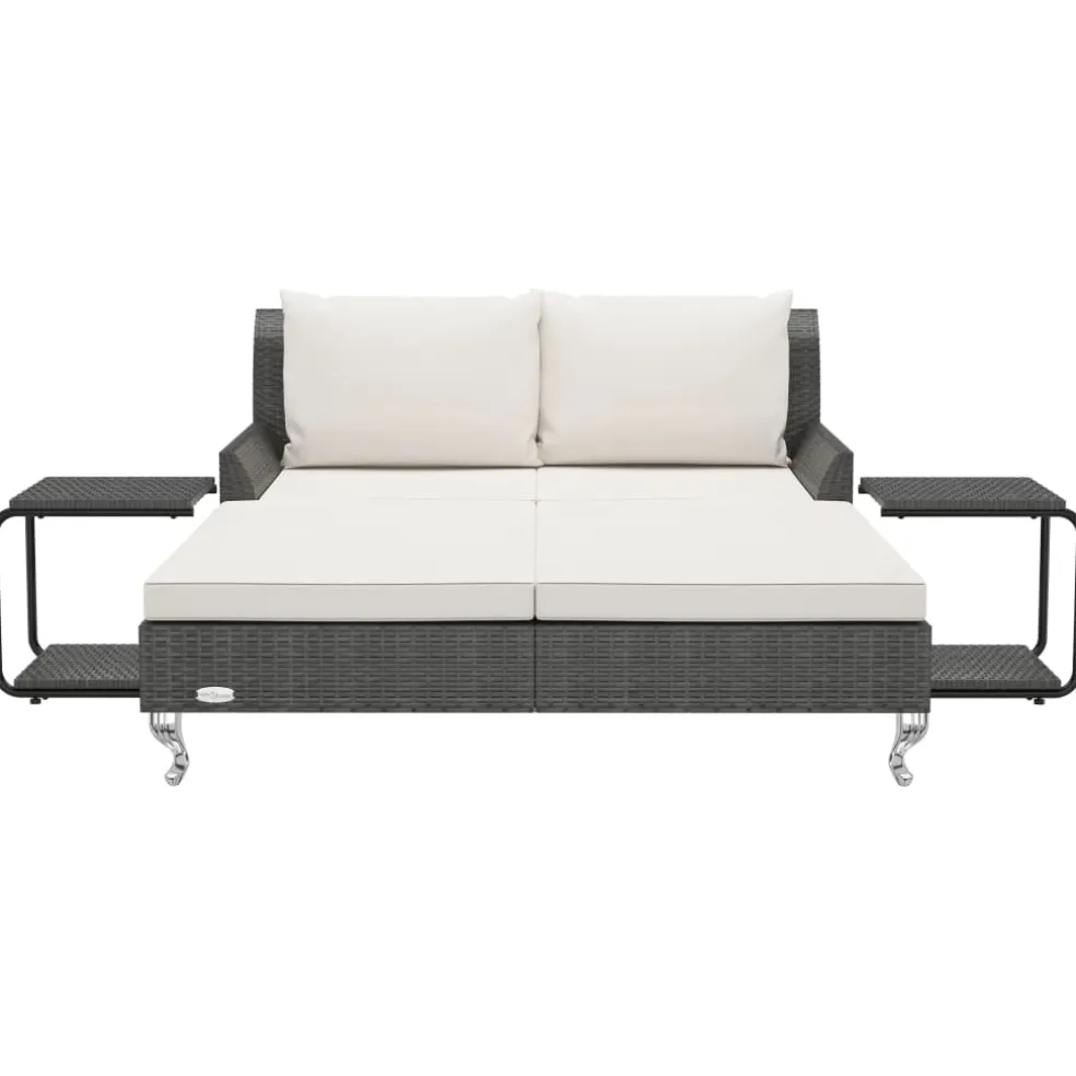 vidaXL Ligbed met kussens 2-persoons poly rattan zwart