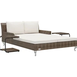 vidaXL Ligbed met kussens 2-persoons poly rattan bruin