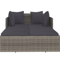 vidaXL Ligbed met kussens 182x118x63 cm poly rattan grijs