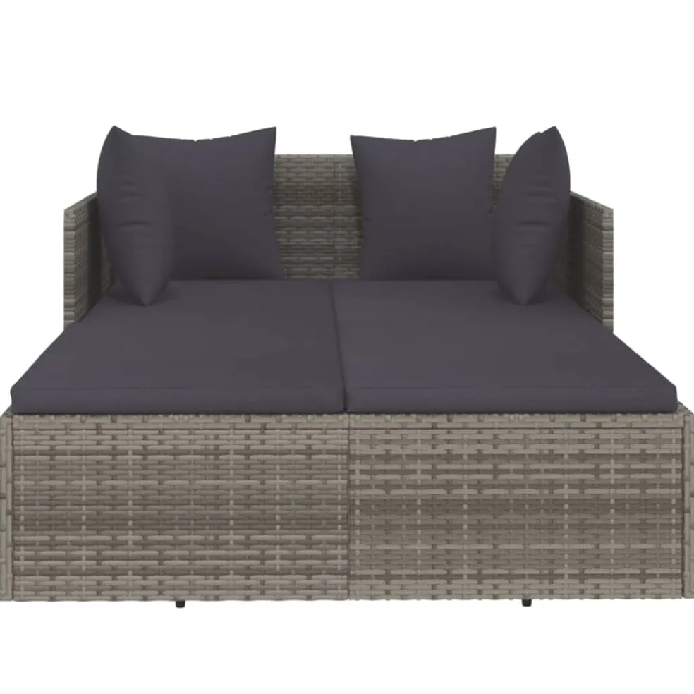 vidaXL Ligbed met kussens 182x118x63 cm poly rattan grijs