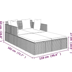 vidaXL Ligbed met kussens 182x118x63 cm poly rattan grijs