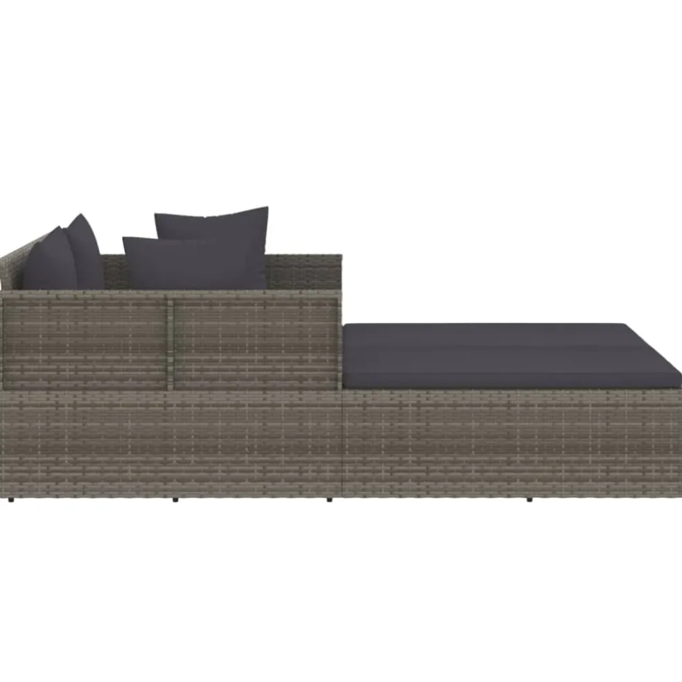 vidaXL Ligbed met kussens 182x118x63 cm poly rattan grijs