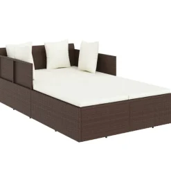 vidaXL Ligbed met kussens 182x118x63 cm poly rattan bruin