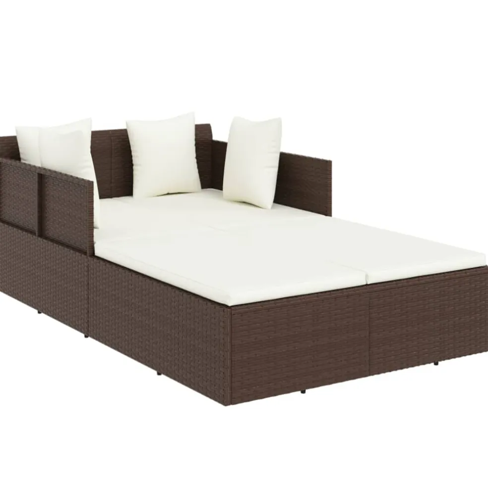 vidaXL Ligbed met kussens 182x118x63 cm poly rattan bruin