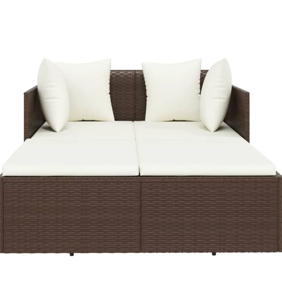 vidaXL Ligbed met kussens 182x118x63 cm poly rattan bruin