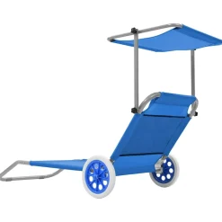 vidaXL Ligbed met luifel en wieltjes inklapbaar staal blauw