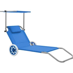 vidaXL Ligbed met luifel en wieltjes inklapbaar staal blauw