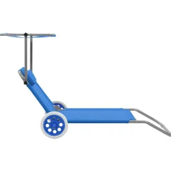 vidaXL Ligbed met luifel en wieltjes inklapbaar staal blauw