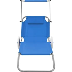 vidaXL Ligbed met luifel en wieltjes inklapbaar staal blauw