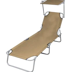 vidaXL Ligbed met luifel inklapbaar staal taupe