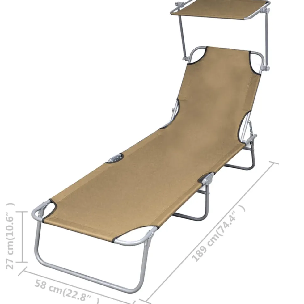 vidaXL Ligbed met luifel inklapbaar staal taupe
