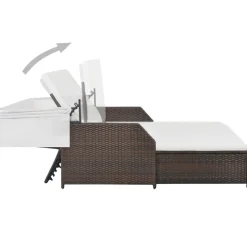 vidaXL Ligbed 2-persoons met luifel poly rattan bruin