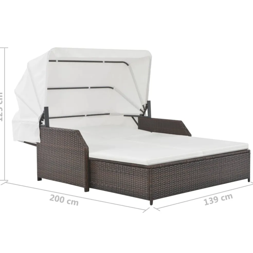vidaXL Ligbed 2-persoons met luifel poly rattan bruin