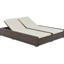vidaXL Ligbed tweepersoons poly rattan bruin