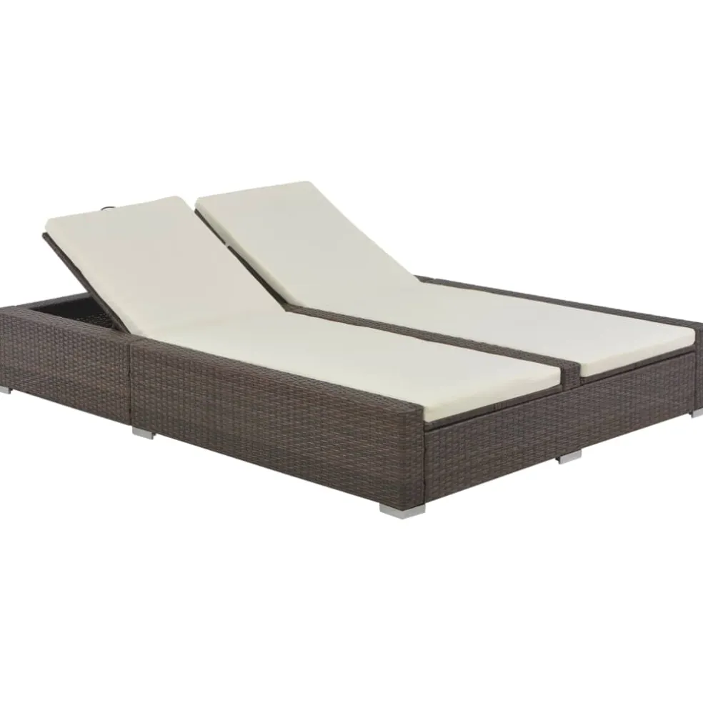 vidaXL Ligbed tweepersoons poly rattan bruin