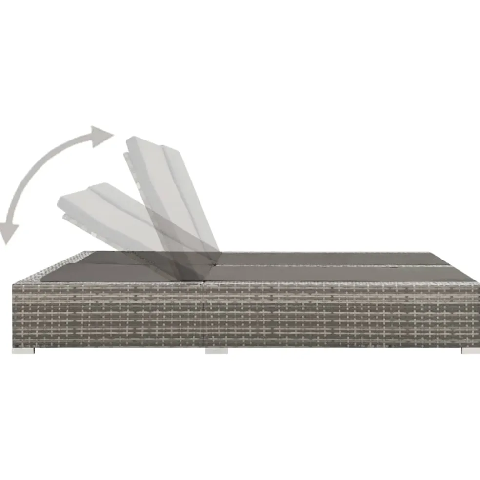 vidaXL Ligbed tweepersoons poly rattan grijs