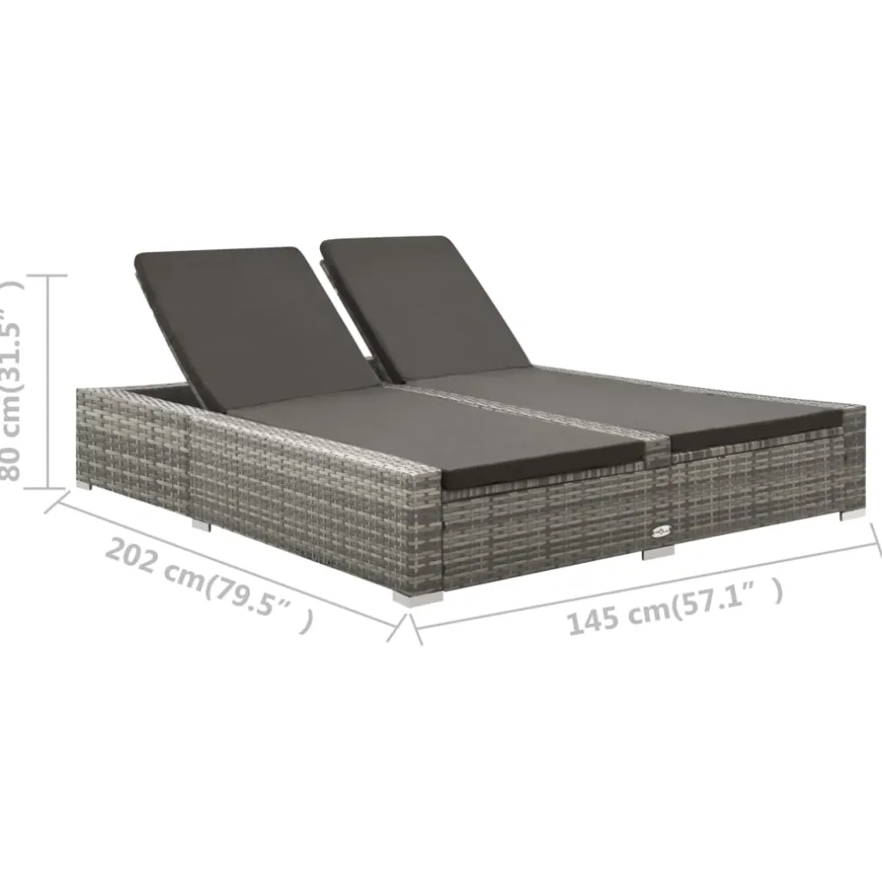 vidaXL Ligbed tweepersoons poly rattan grijs