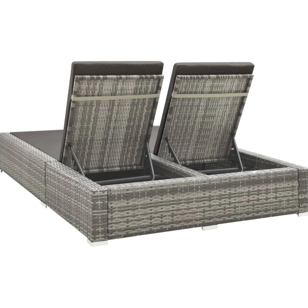 vidaXL Ligbed tweepersoons poly rattan grijs