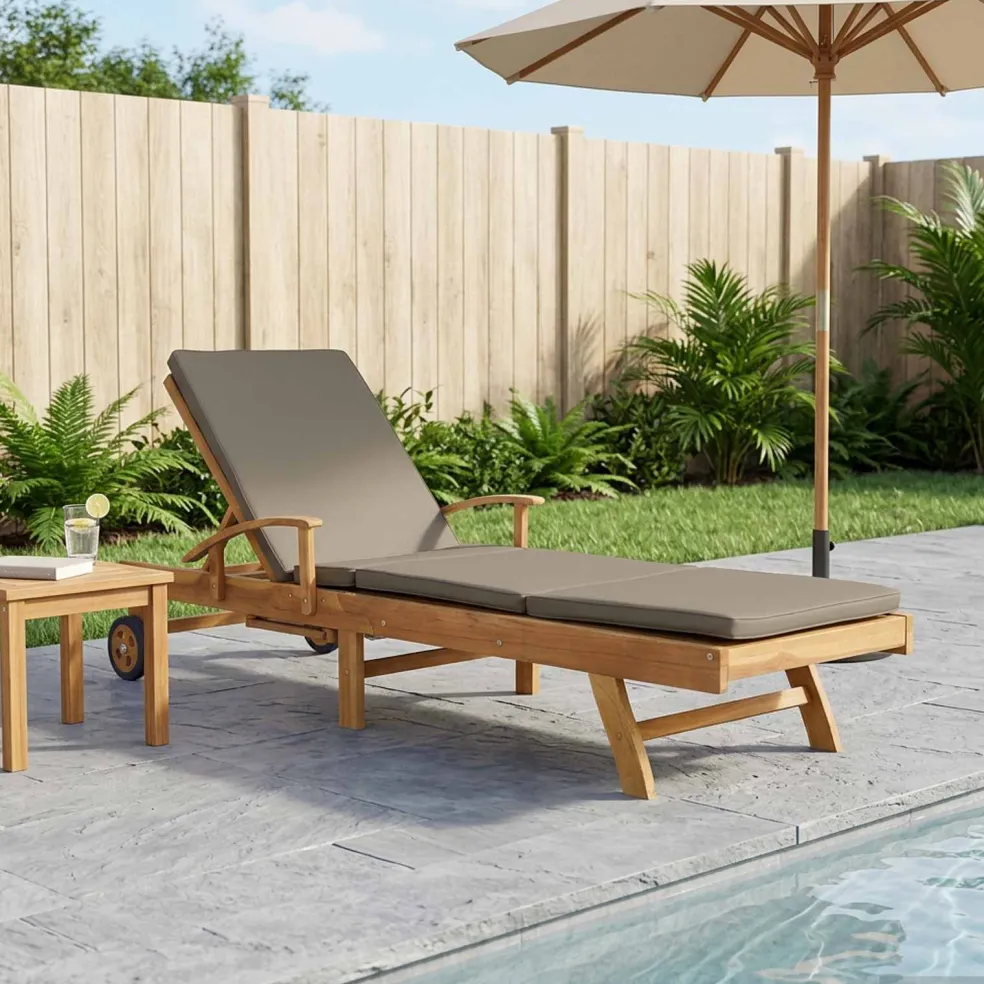 vidaXL Ligstoel met Kussen 100% Polyester Massief Teak