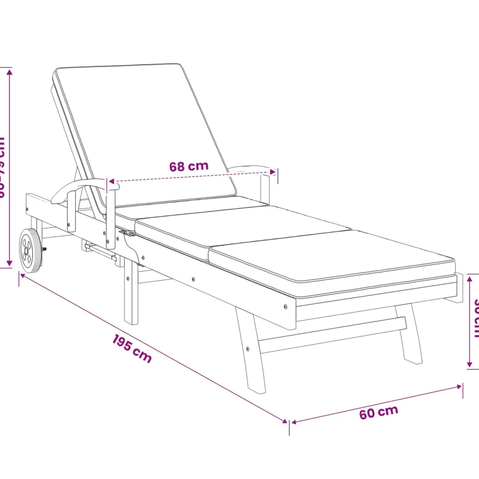 vidaXL Ligstoel met Kussen 100% Polyester Massief Teak