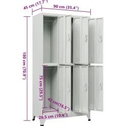vidaXL Lockerkast met 6 vakken 90x45x180 cm staal grijs