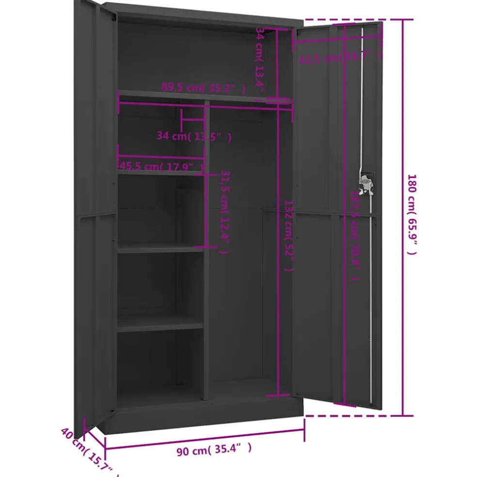 vidaXL Lockerkast 90x40x180 cm staal antracietkleurig