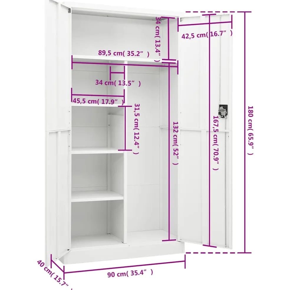 vidaXL Lockerkast 90x40x180 cm staal wit