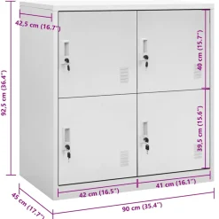 vidaXL Lockerkast 90x45x92,5 cm staal lichtgrijs