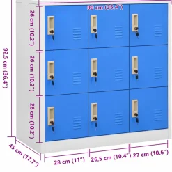 vidaXL Lockerkast 90x45x92,5 cm staal lichtgrijs en blauw