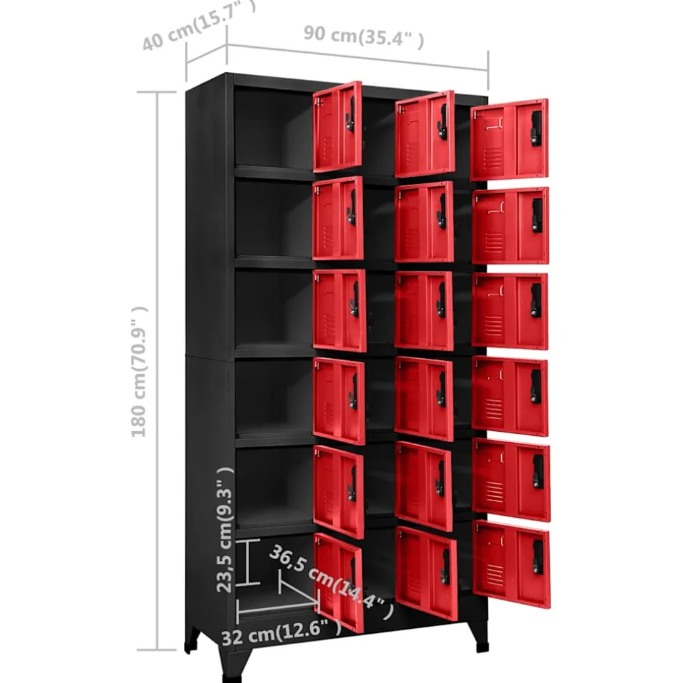 vidaXL Lockerkast 90x40x180 cm staal antracietkleurig en rood