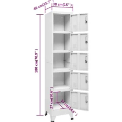 vidaXL Lockerkast 38x40x180 cm staal lichtgrijs