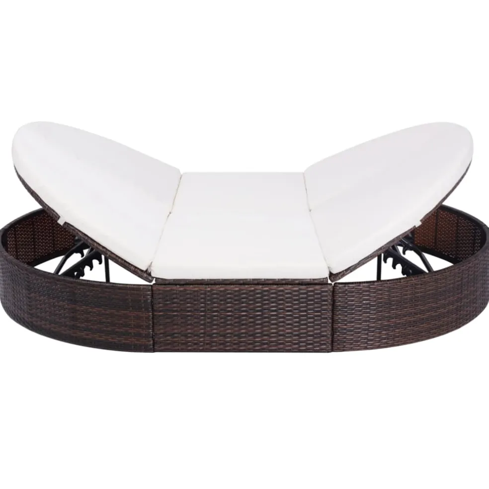 vidaXL Loungebed met kussen poly rattan bruin
