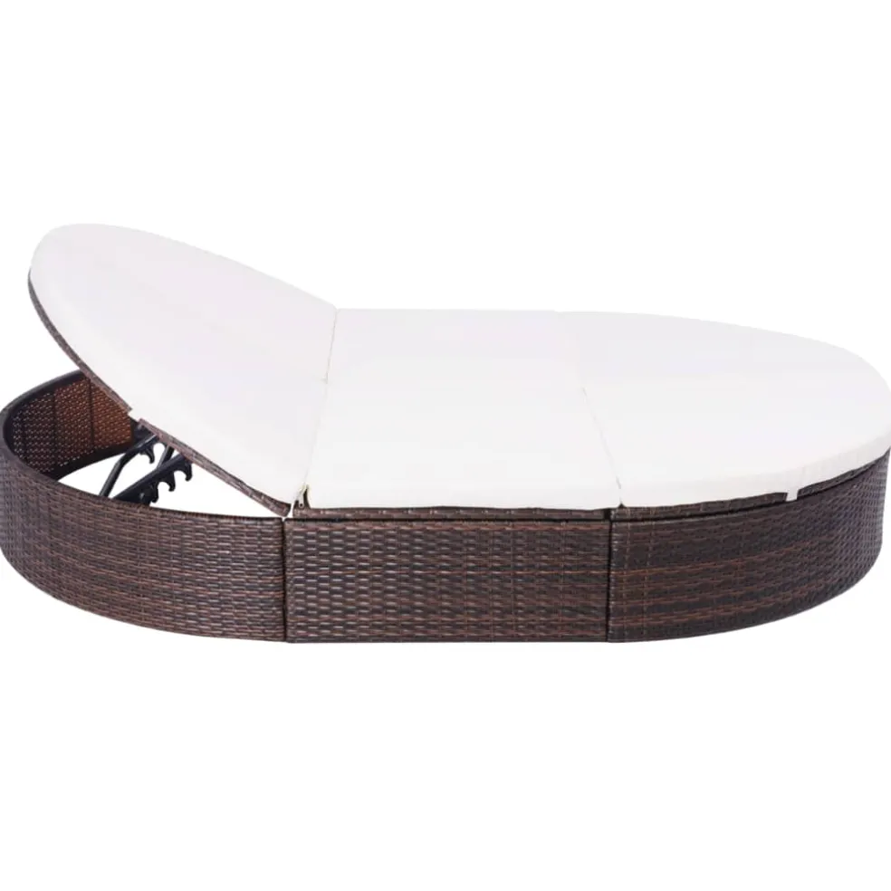 vidaXL Loungebed met kussen poly rattan bruin