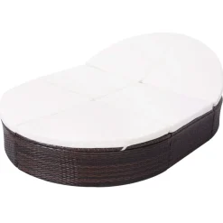 vidaXL Loungebed met kussen poly rattan bruin