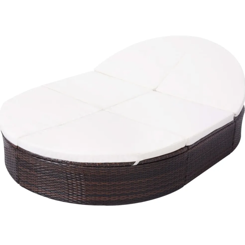 vidaXL Loungebed met kussen poly rattan bruin