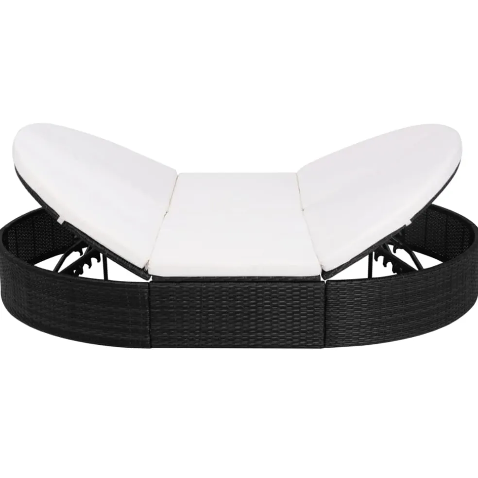 vidaXL Loungebed met kussen poly rattan zwart