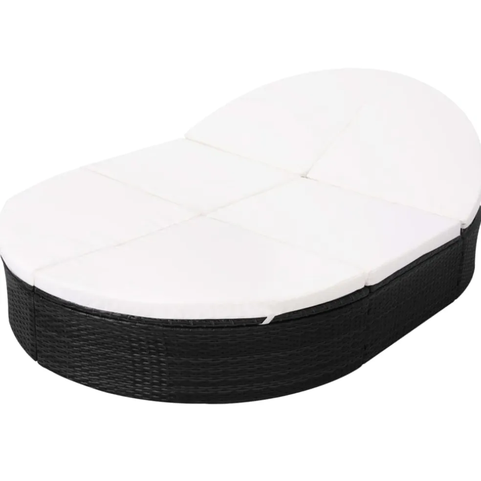 vidaXL Loungebed met kussen poly rattan zwart