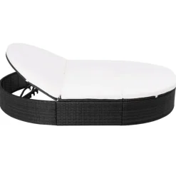 vidaXL Loungebed met kussen poly rattan zwart