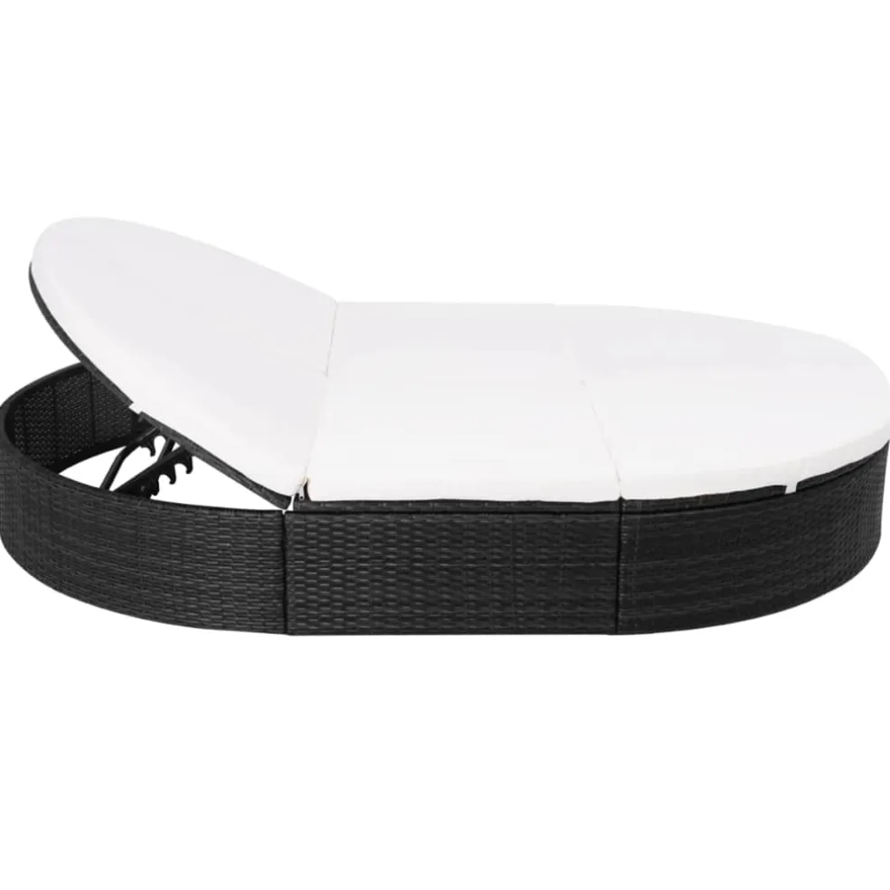 vidaXL Loungebed met kussen poly rattan zwart