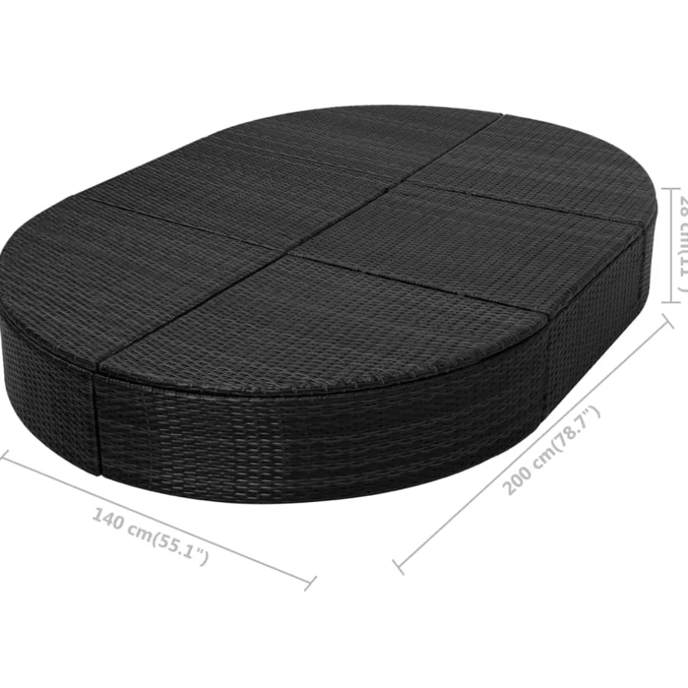 vidaXL Loungebed met kussen poly rattan zwart