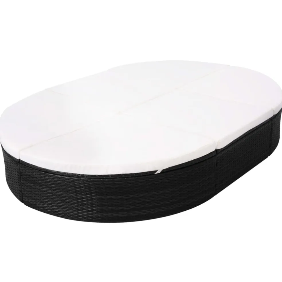 vidaXL Loungebed met kussen poly rattan zwart