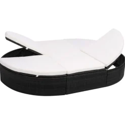 vidaXL Loungebed met kussen poly rattan zwart
