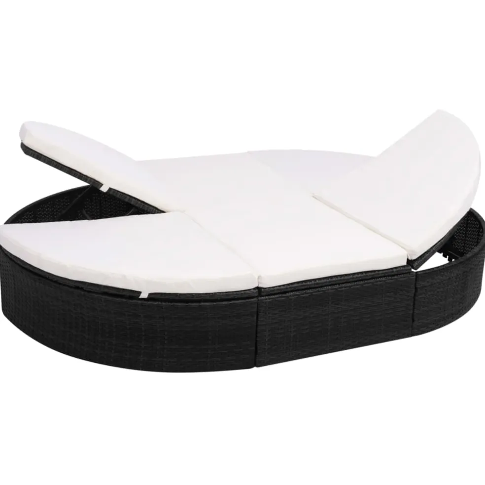 vidaXL Loungebed met kussen poly rattan zwart