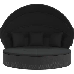 vidaXL Loungebed met luifel en kussens poly rattan zwart