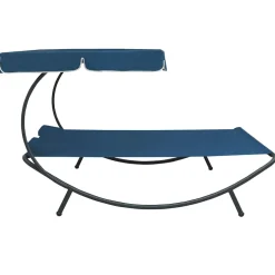 vidaXL Loungebed met luifel en kussens blauw