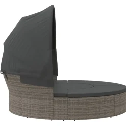 vidaXL Loungebed met luifel en kussens poly rattan grijs