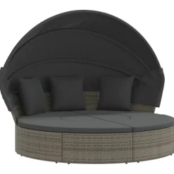 vidaXL Loungebed met luifel en kussens poly rattan grijs
