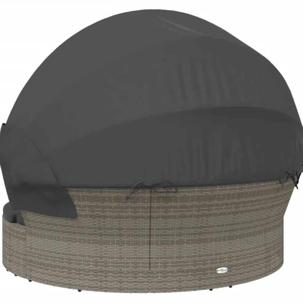 vidaXL Loungebed met luifel en kussens poly rattan grijs