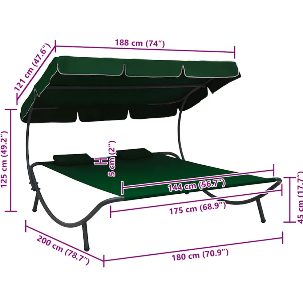 vidaXL Loungebed met luifel en kussens groen